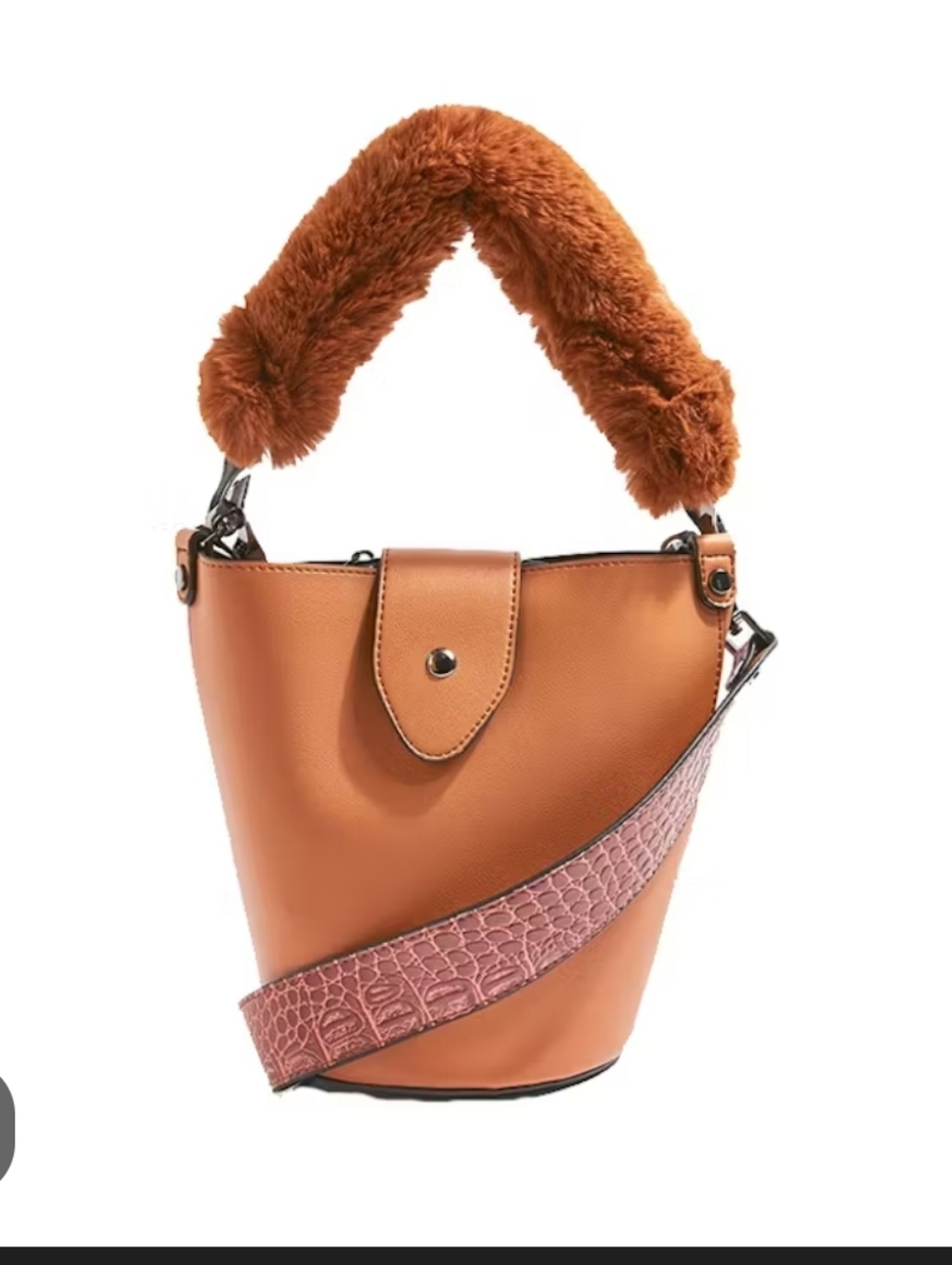 TopShop Faux Fur Handle Caramel Brown Small Bag w/ Mini Bag Inside